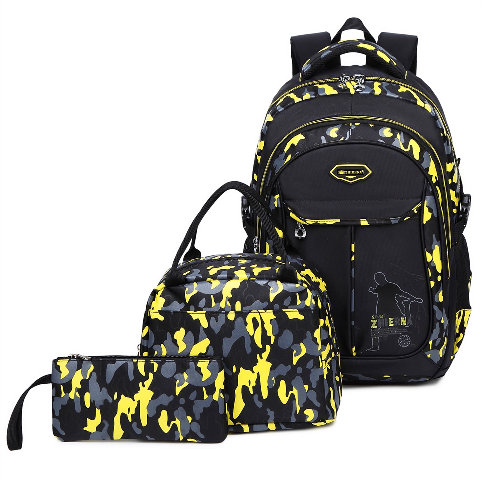 Forestfish Camo Kids School Backpack Lunch Box Combo Water Resistant Lightweight for Teen Boys Yellow Walmart