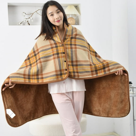 Forestfish Fleece Wearable Blanket, Plaid Lap Blanket Comfy Poncho Throw with Buttons for Bed Sofa Office Yellow