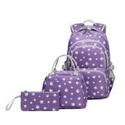Forestfish Footprint Print Purple Backpack Set for Teen with Lunch Box and Pencil Case Water Resistant Lightweight Large Bookbag