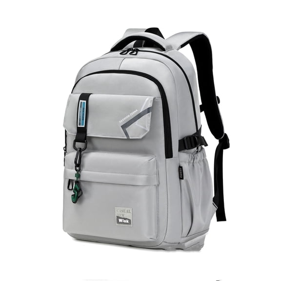 Forestfish School Backpack for Teen Men and Women, Casual Daypack Water-Resistant Lightweight Middle School Bag with Large Capacity(Light Gray)