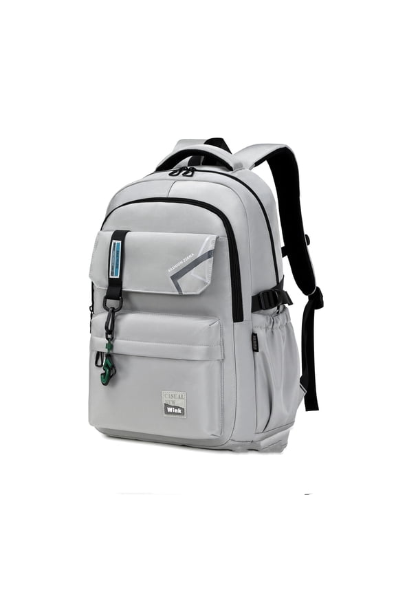 School Backpack for Teen Men and Women, Casual Daypack Water-Resistant Lightweight Middle School Bag with Large Capacity(Light Gray)