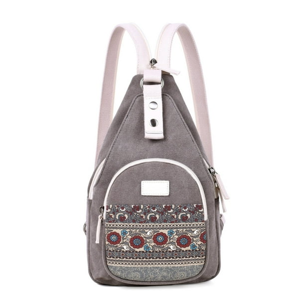 Forestfish Mini Backpack Gray Sling Bag for Women Crossbody Shoulder Bag Small Canvas Backpack