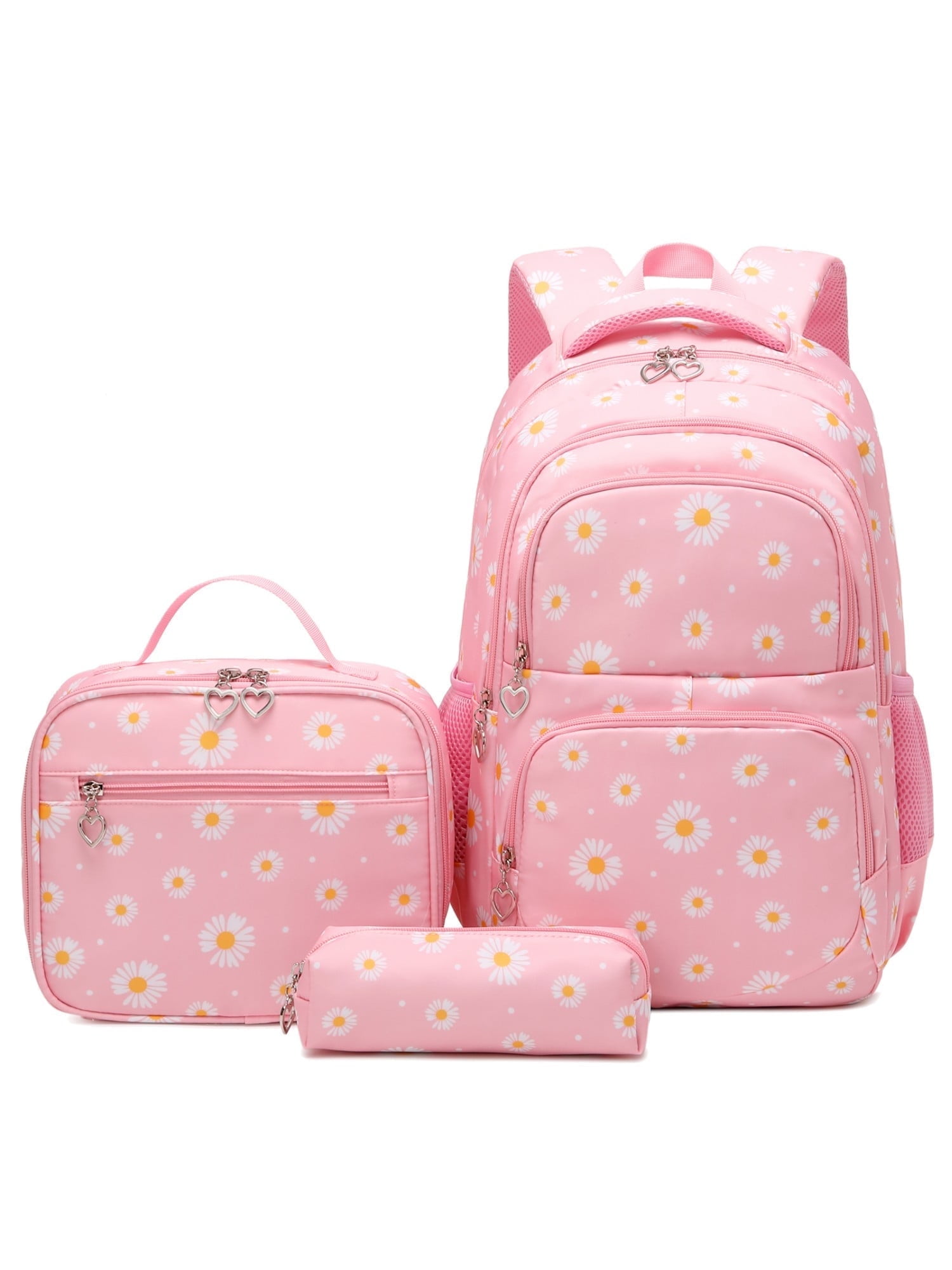 Daisy Printed Backpack with Lunch Box and Pencil Case 3pcs, Forestfish Women Bookbag for Students Between 3-16 Years Old Pink, Women's, Size: One Size