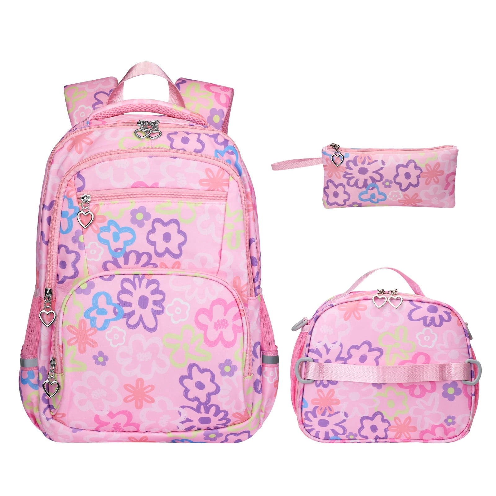 forestfish Purple Daisy School Backpack Set for Girls, Lightweight