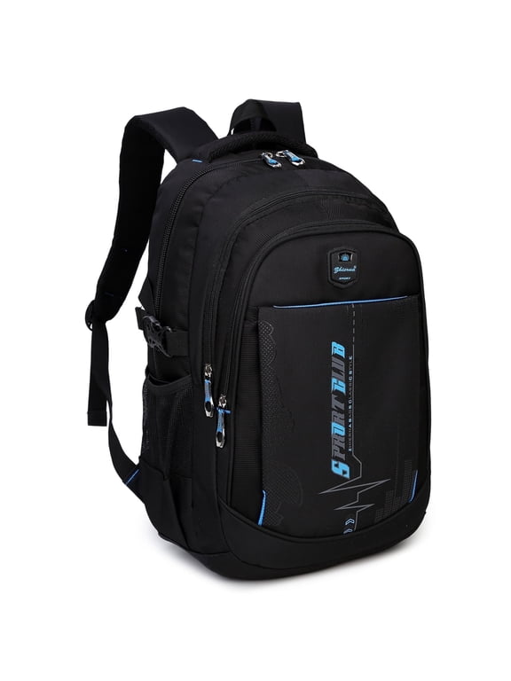 School Backpack for Teen Men and Women, Casual Daypack Water-Resistant Lightweight Middle School Bag with Large Capacity(Black+Blue)