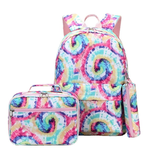 Forestfish Tie Dye Backpack Set for Teen with Lunch Bag and Pencil Case Water Resistant Lightweight Large Bookbag