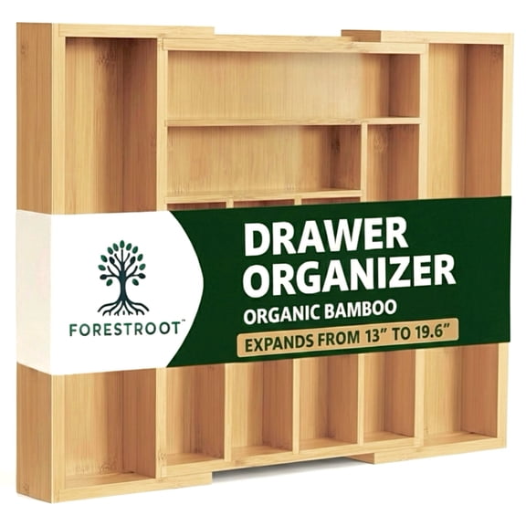Forestroot Bamboo Drawer Organizer, Expandable 8-Slot Silverware & Utensil Tray for Kitchen Drawers, Fits 13–19.5 Inch Drawers, Deep Compartments, Durable & Eco-Friendly Natural Bamboo