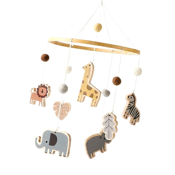 Forests Animal Crib Mobile Natural Wood And Wool Balls For Nursery Quiet Rotation Educational Infant Toy