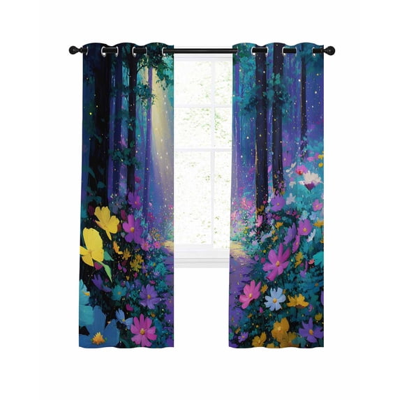 Forests Blackout Curtains 96 Inch Length Oil Painting Spring Colored Flowers Shiny Forest Thermal Insulated Window Curtain Window Drapes 2 Panels for Bedroom Living Room 52"Wx96"L