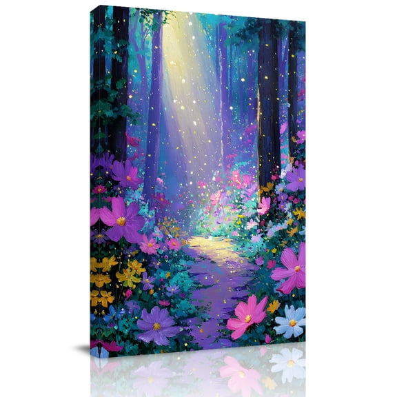 Forests Canvas Wall Art for Living Room, Oil Painting Spring Colored Flowers Shiny Forest Poster Print Painting for Bedroom Office Home Decoration Wall Pictures Prepare To Hang 22"x28"