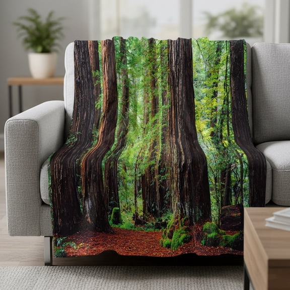Forests Fleece Throw Blanket Spring Brown Trees Forest Green Leaves Red Land Ultra Soft Fuzzy Cozy Flannel Throw Blanket for Couch Sofa Bed Car Travel, Ideal Gifts 30x40 Inches