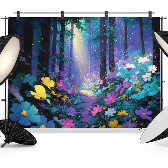 Forests Photography Backdrop 7x5FT, Oil Painting Spring Colored Flowers Shiny Forest Photo Backdrops, Background for Photography Studio Photo Studio Background, Back Drop for Photoshoot