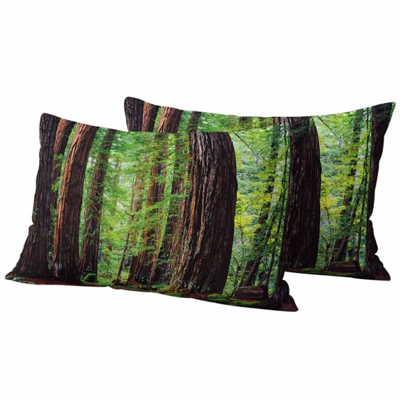 Forests Pillow Covers 2 Pack Spring Brown Trees Forest Green Leaves Red Land Pillowcase Waterproof Outdoor Throw Pillow Cover for Patio Balcony Rectangular Cushion 20”x12”