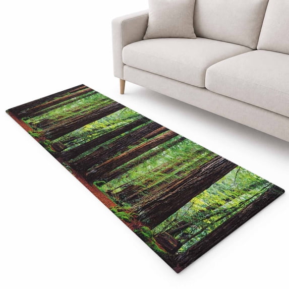 Forests Runner Rug 2.6'x10', Spring Brown Trees Forest Green Leaves Red ...