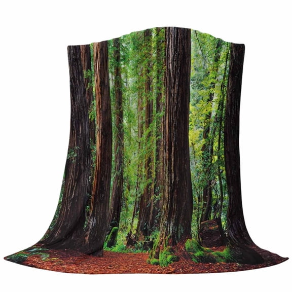 Forests Throw Flannel Blanket Spring Brown Trees Forest Green Leaves Red Land Super Soft Cozy Bed Blanket, Lightweight Plush Fuzzy Bed Throw for Bedroom Sofa Couch Living Room 30x40In,