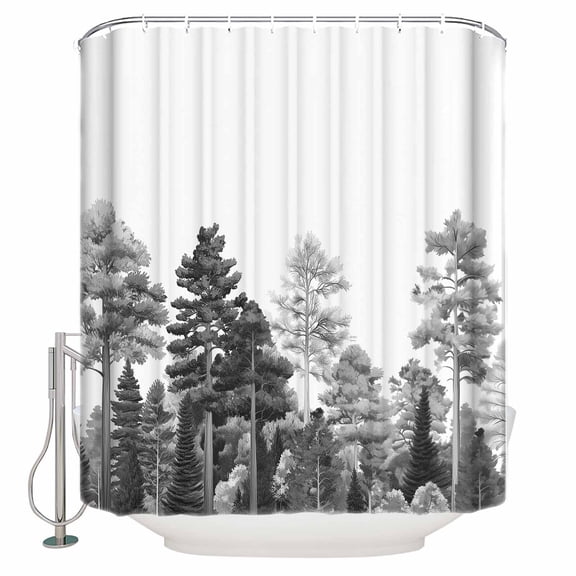 Forests Tree Shower Curtains for Bathroom Waterproof Fabric Bath Curtains Decor Bath Tub Curtain Nature Pine Maple Trees Pure Grey Decorative Shower Curtain Sets with 12 Hooks, 72x72 Inch