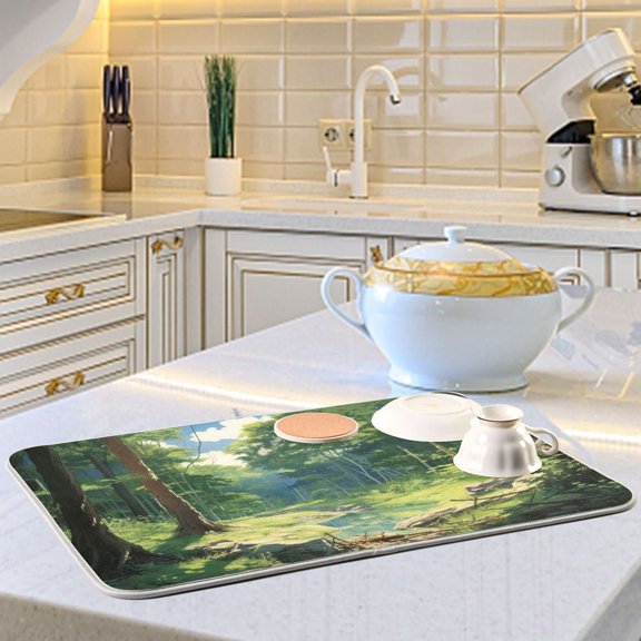 Forests and Streams Dish Drying Mats for Kitchen Counter Absorbent Microfiber Coffee Pad