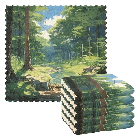 Forests and Streams Kitchen Cloth Dish Towels for Drying Washing Absorbent Dish Rags 6 Pack