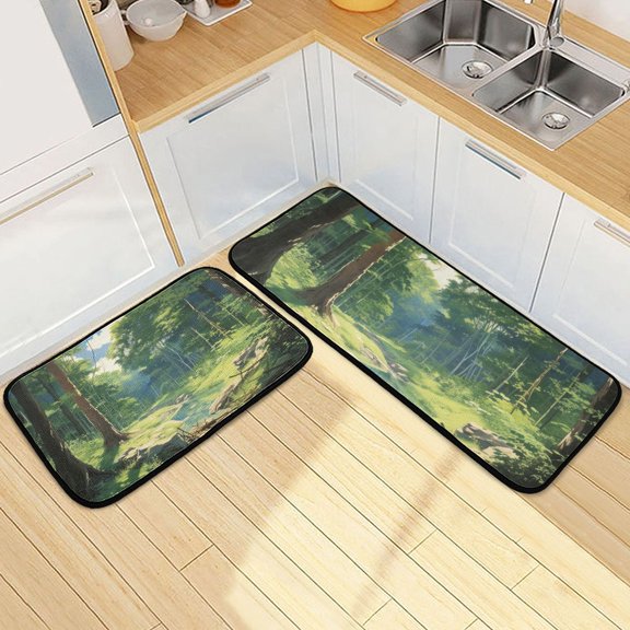 Forests and Streams Kitchen Mat Set of 2 Cushioned Non Slip Rugs for Bedroom Floor Runner Mats