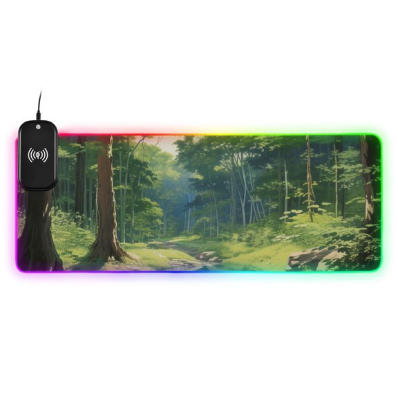 Forests and Streams Wireless Charging RGB Gaming Mouse Pad Large Keyboard Mat Rubber Base 13 Light Modes