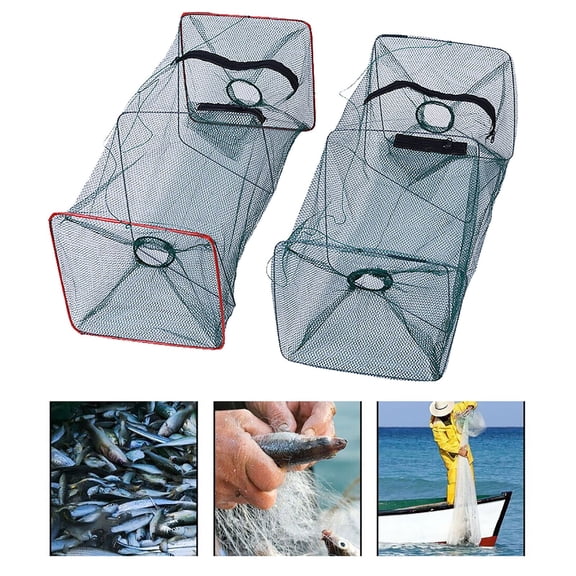 Forestwhale 18" Portable Foldable Fish Trap & Lobster Net 2-Way Entry Design Nylon Fishing Net Collapsible Crawfish Minnow Trap for Freshwater & Saltwater Fishing