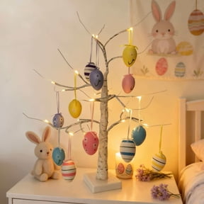 Forestwhale 24" Easter Decorations for Home Lighted Easter Trees Light Up Birch Trees with Colorful Easter Egg Tabletop Spring Decor for Indoor Office