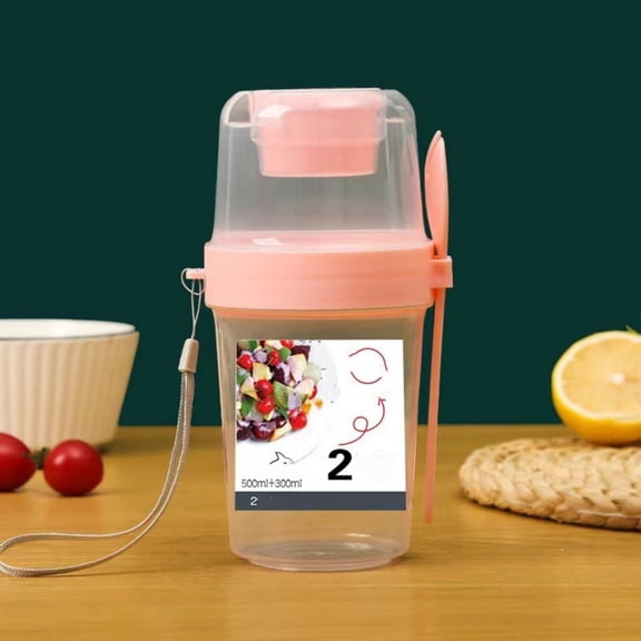 Forestwhale 27oz Yogurt Parfait Cups with Lids & Spoons Overnight Oats Containers Reusable Topping Compartment for Breakfast with Yogurt Cereal Oatmeal On-the-Go Pink