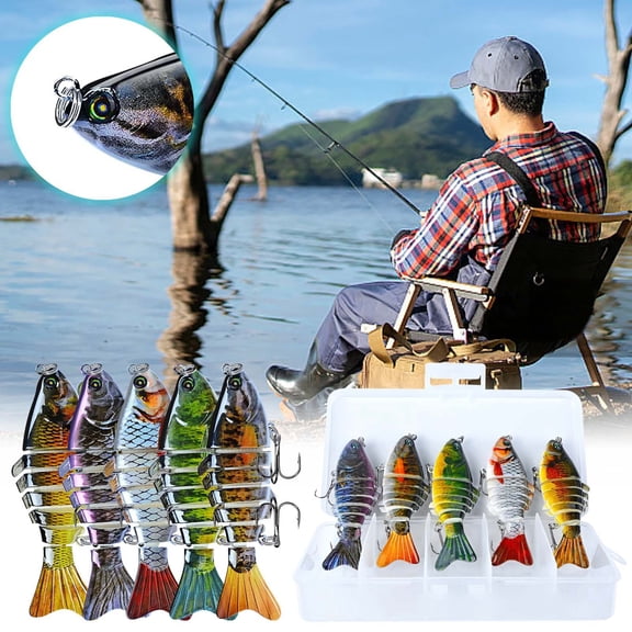 Forestwhale 5Pcs Fishing Lures Set Hard Plastic Swimbaits with 2 Hooks for Bass Trout Walleye Lifelike Pencil Fishing Bait with Built-in Rattles (Camouflage)