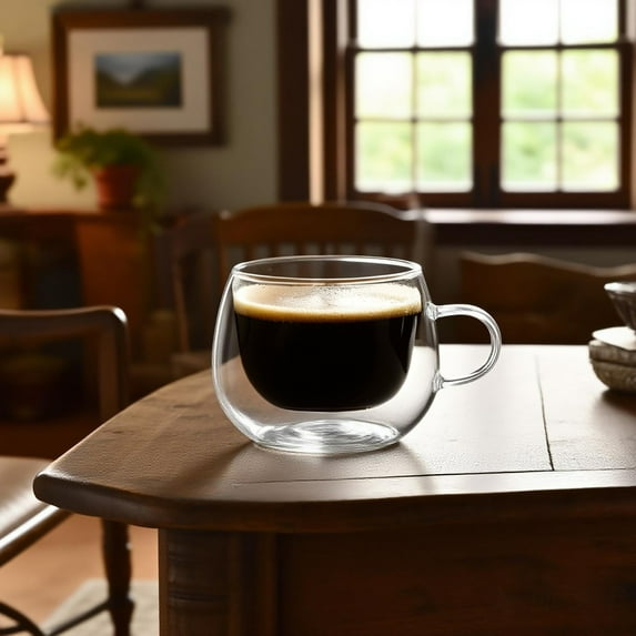 Forestwhale 5oz Double Walled Glass Coffee Mugs Small Clear Coffee Cups with Handle Glass Espresso Mugs for Latte Cappuccino Tea