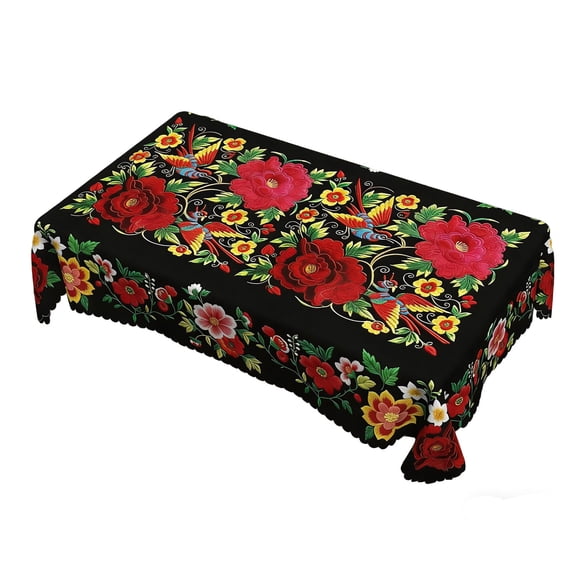 Forestwhale 60x87 Inches Mexican Fiesta Tablecloth Reusable Rectangle Table Covers with Art Floral for Cinco de Mayo Taco Night Birthdays Mexican-Themed Party Supplies
