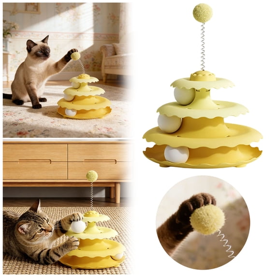Forestwhale 9.7" Interactive Cat Toy with Spring Teaser 3-Tier Track Tower for Kittens & Adult Cats