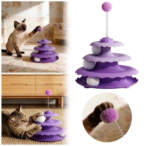 Forestwhale 9.7" Interactive Cat Toy with Spring Teaser 3-Tier Track Tower for Kittens & Adult Cats