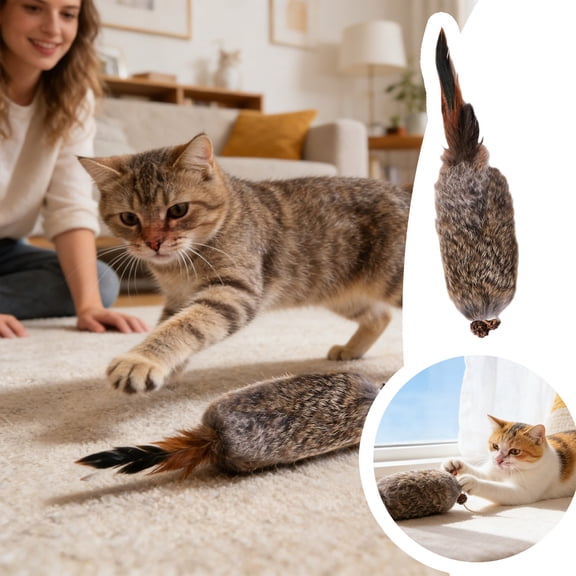 Forestwhale 9" Interactive Cat Toy with Gall Nut Rabbit Tail Strip for Kittens & Adult Cats Indoor Exercise & Play
