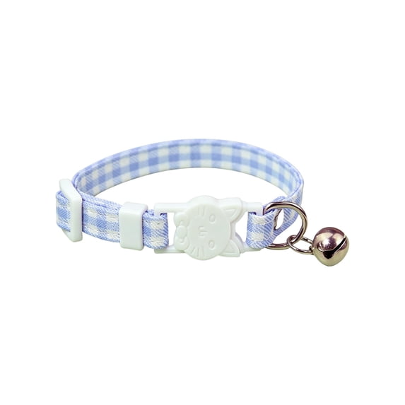 Forestwhale Adjustable Plaid Cat Collar Breakaway Checkered Neckband with Bell Cute Gingham Design for Small Pets & Puppies Blue