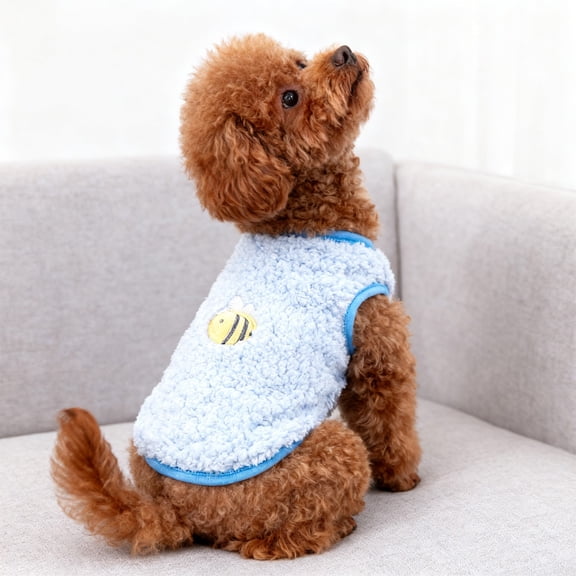 Forestwhale Bee Motif Pet Fleece Vest Soft Stretch Pullover for Extra Small Dogs and Cats Casual Apparel Bee Festival Decorations Blue - XXS