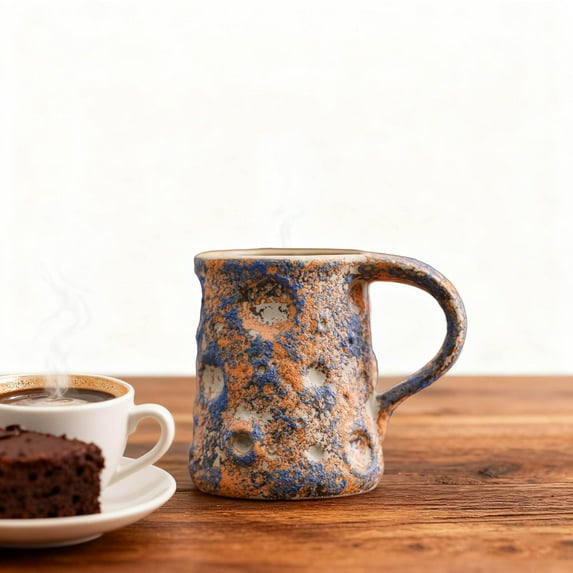 Forestwhale Blue Glazed Vintage Ceramic Mug with Handle for Cappuccino Milk Coffee Tea Creative Handcrafted Drinkware 9oz Unique Coffee Mugs Gift for Mom Wife