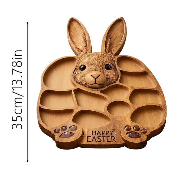 Forestwhale Easter Serving Tray Bunny Wooden Cheese Board Salad Plate 14" Decorative Board Reusable Dinner Plate for Snack Candy Food Fruit Platter Easter Gifts