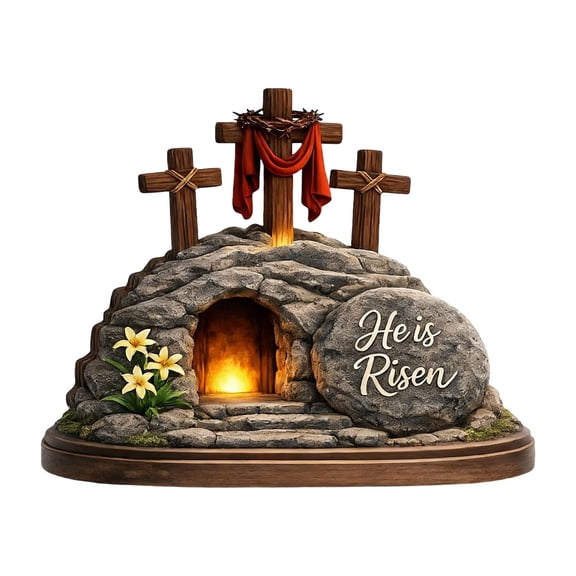 Forestwhale Easter Table Decorations for Home: He is Risen Decor Religious Christian Scene Decoration Wooden Cross Tabletop Signs for Home Rustic Farmhouse Spring Decor
