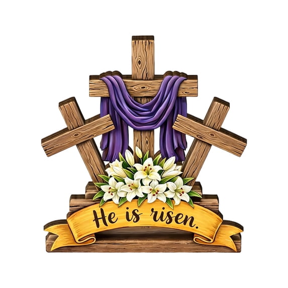 Forestwhale Easter Table Decorations for Home: He is Risen Decor Religious Christian Scene Decoration Wooden Cross Tabletop Signs for Home Rustic Farmhouse Spring Decor