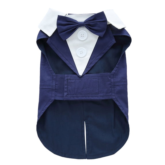 Forestwhale Elegant Dog Tuxedo with Bow Tie Formal Wedding Party Suit for Small Medium Dogs and Cats Adjustable Pet Formal Wear Dark Blue1