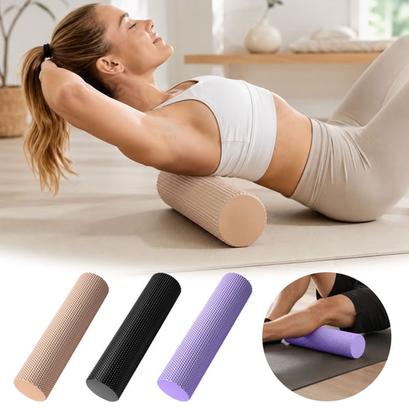 Forestwhale Foam Roller Portable Self-Massage Cylinder for Muscle Relaxation High-Density EVA Yoga Roller for Back Shoulders (17.72"x3.94"x3.94") Black
