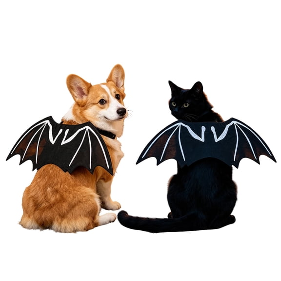 Forestwhale Halloween Bat Skeleton for Cats Small Animals Lightweight Adjustable Pet Wings with Bone Print Festive Apparel for Dogs S