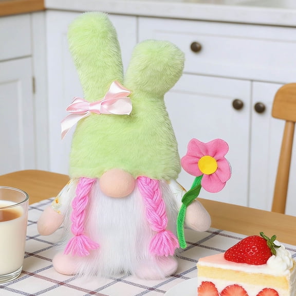 Forestwhale Lighted Bunny Easter Gnome Plush Toys 9.5" Handmade Rabbit Ornaments Light Up Elf Easter Present Battery Operated Rabbit Gifts Spring Tabletop Holiday Green