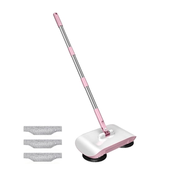 Forestwhale Manual Push Sweeper with Mop 43.3" Lightweight Floor Cleaner Cordless Hand Push Sweeper for Hardwood & Tile