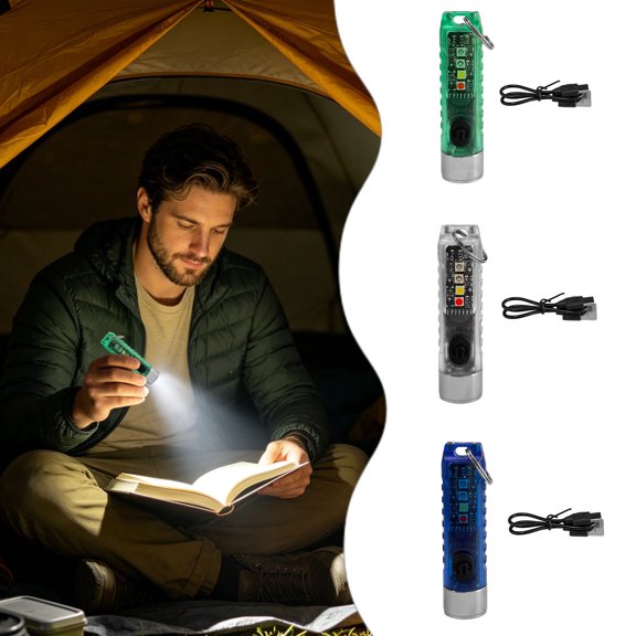 Forestwhale Mini Flashlight with USB-C Rechargeable Compact Pocket-Sized EDC Light with RGB Side Light Bright Outdoor Emergency Keychain Torch
