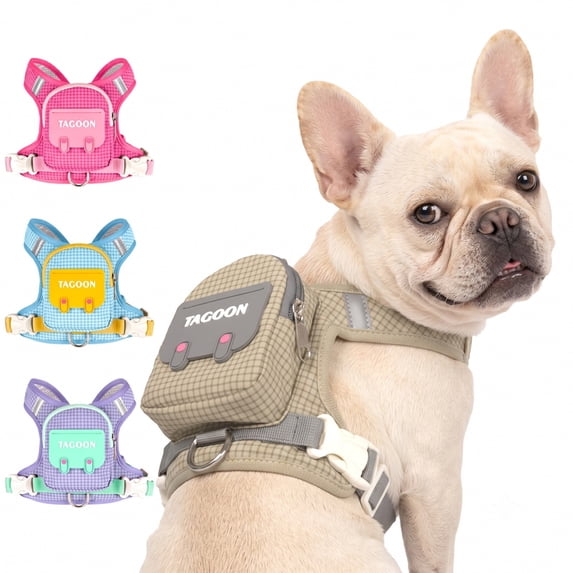 Forestwhale Pet Harness Backpack with Leash 2-in-1 Reflective Dog Vest Adjustable Storage Harness for Outdoor Walking (10.63") Pink - S