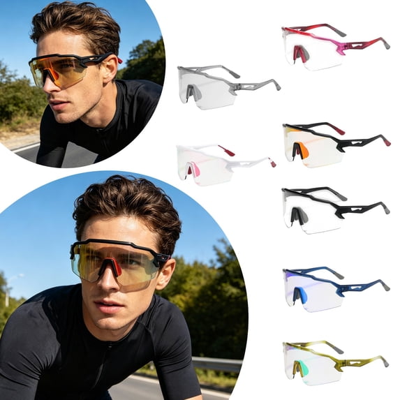 Forestwhale Photochromic Cycling Glasses with TR90 Frame Large Wraparound Sports Sunglasses with Day Night Adaptive Lenses Windproof UV Protection Eyewear