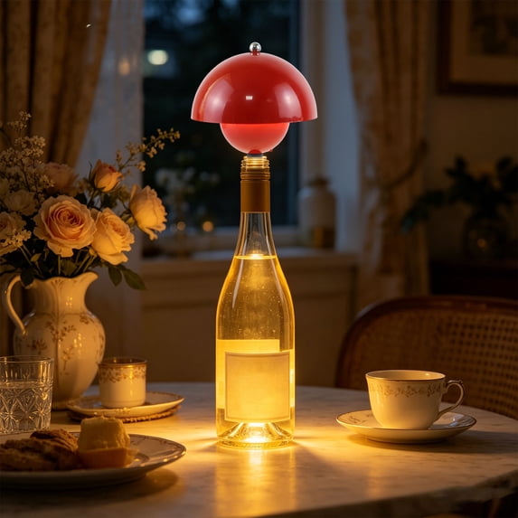 Forestwhale Rechargeable LED Bottle Lamp Wireless Night Light with 3 Color Temperature Modes Dimmable Desk Lamp for Home Bar Bedroom 7.5"x6.3"