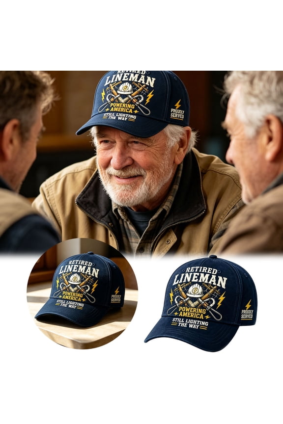 Retired Lineman Cap Trucker Hat Commemorative Baseball Cap for Power Line Workers Adjustable Mesh Back Sun Hat for Outdoor Casual Wear (Blue)