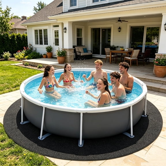 Forestwhale Round Pool Liner Underlay Mat Heavy-Duty Protective Ground Cloth for Above-Ground Pools Puncture-Resistant Swimming Pool Base Pad 9.8FT Black